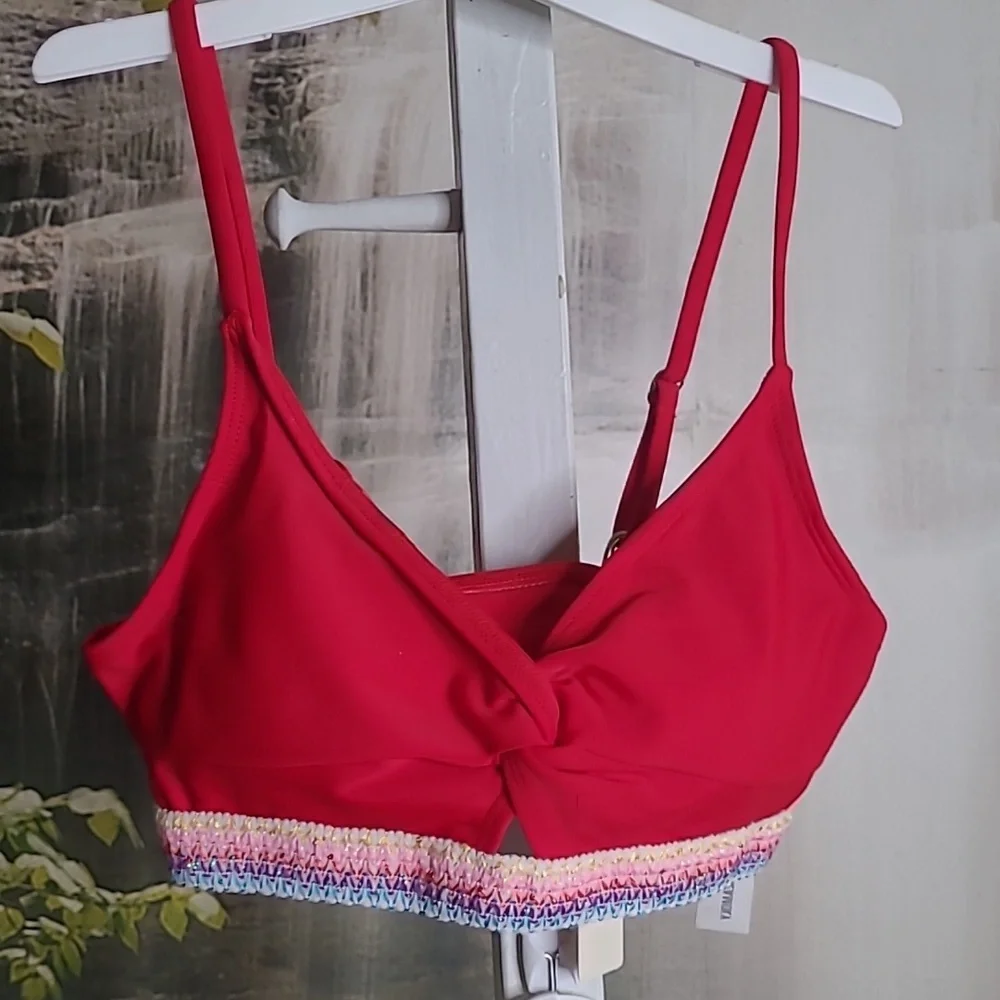 New with tags! Seamoly Womens XS red twist bikini colorful zig zag trim swimsuit